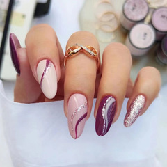 Multicolored Ribbon Water Wave Style Nail Art Red and White Polished Fashionable European and American Instagram Style 24-Piece Set