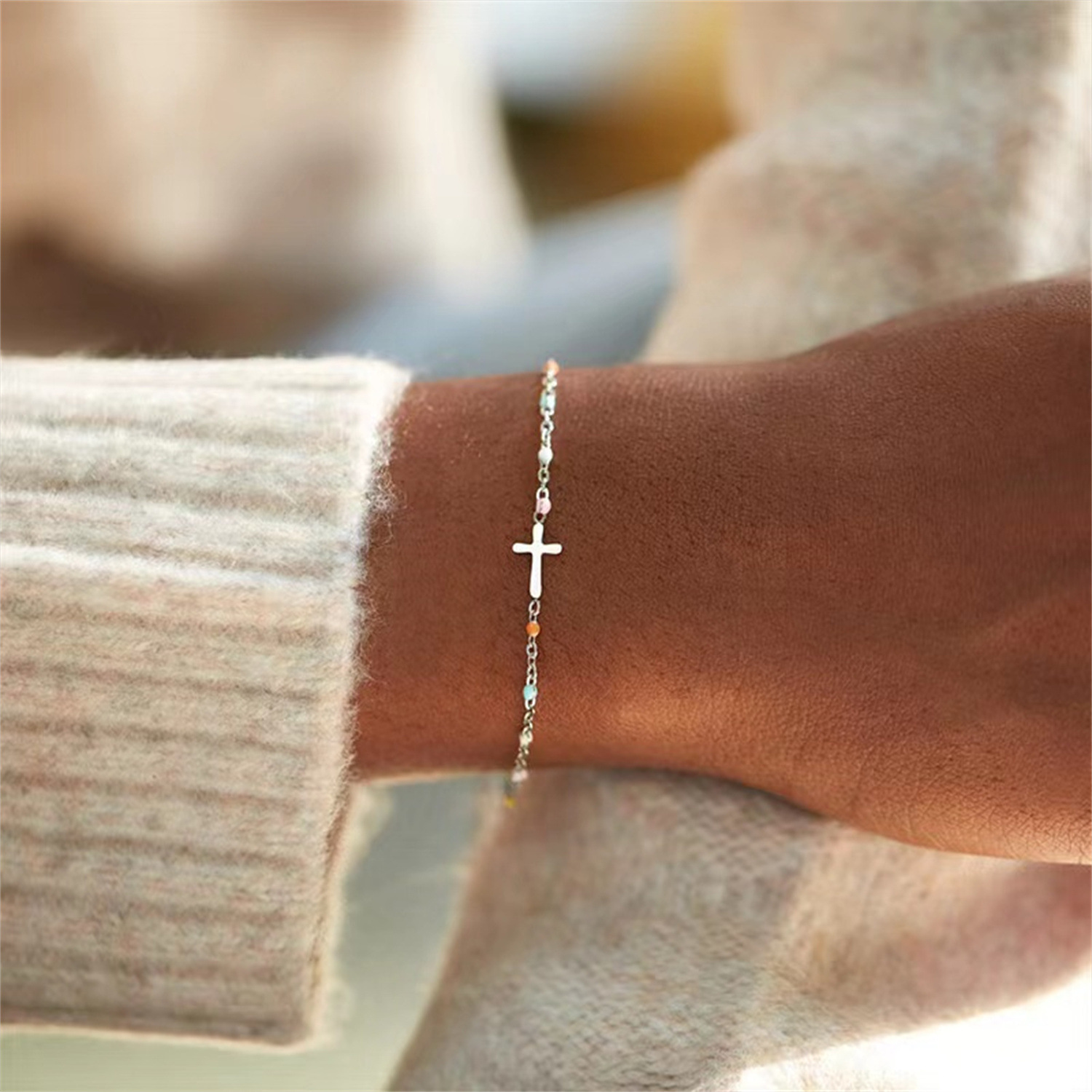Simple Style Cross Sterling Silver Plating 18k Gold Plated White Gold Plated Bracelets display picture 5