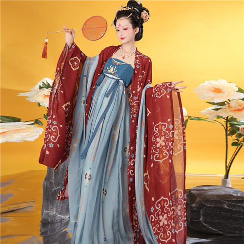 Han xu tang women of times adult Fairy hanfu Tang dynasty princess dress for Women tang big sleeve system myrobalan skirt unlined upper garment 