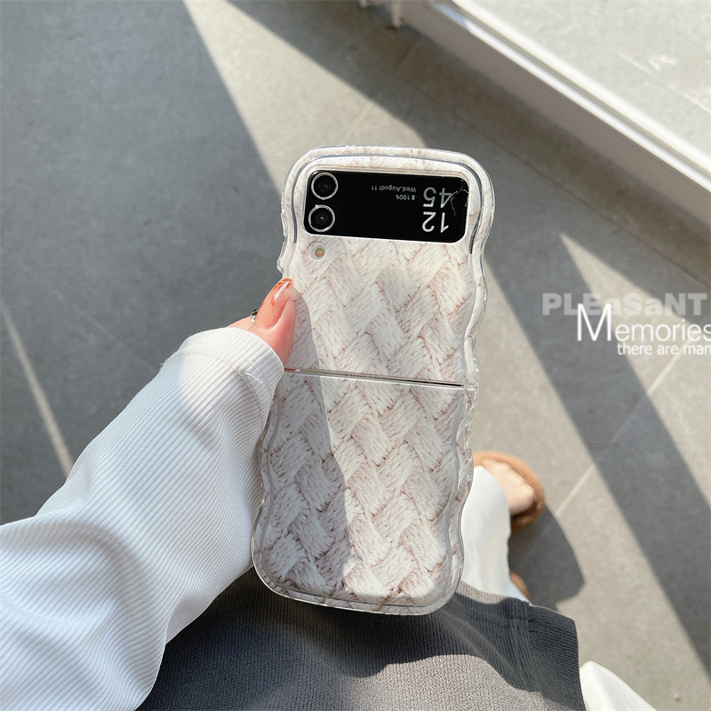 Korean style twist sweater for Samsung zflip5 folding phone case GalaxyZflip3/4 generation woven hand rope_voghion.com