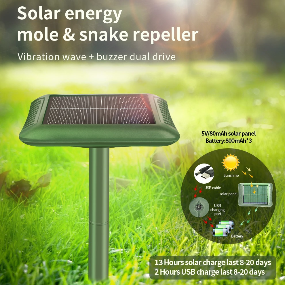 Transfronterizo caliente solar ratón repelente zumbador vibración Plug-and-play ultrasónico ratón repelente al aire libre serpiente repelente