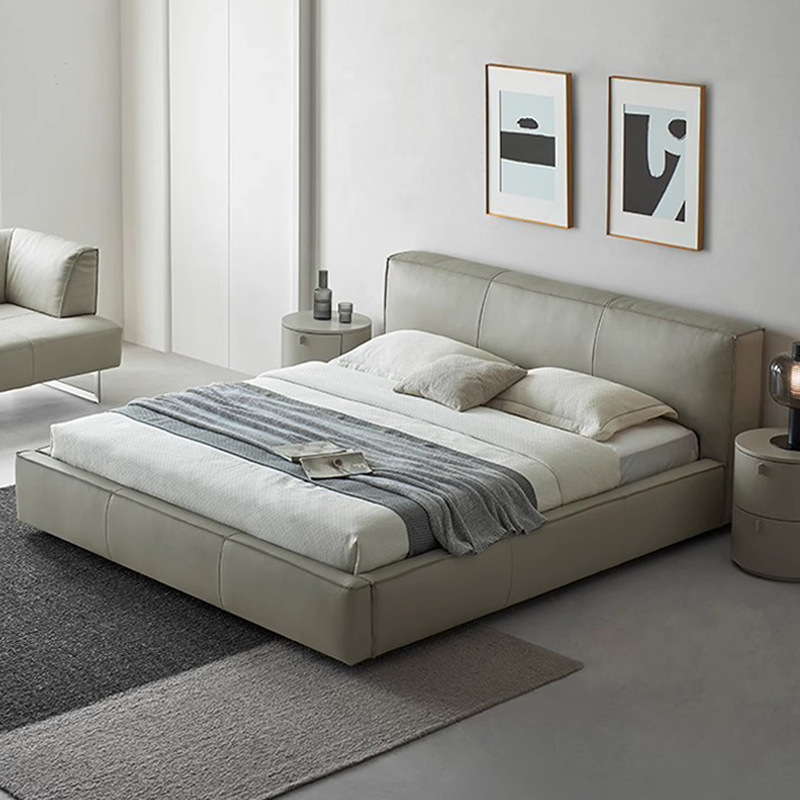 Toast italiano minimalista cama de cuero real moderno dormitorio principal de alta gama elegante cama de cuero completo cama doble cama de boda de diseño
