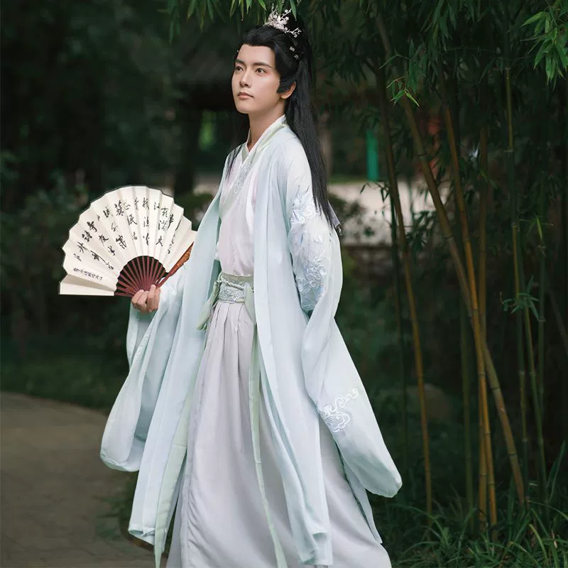 Оригинальный Hanfu мужской костюм 2025 новый стиль Wei и Jin кросс-шея талия-длиной большой рукав рубашка свежий и элегантный сказочный костюм древний мужской
