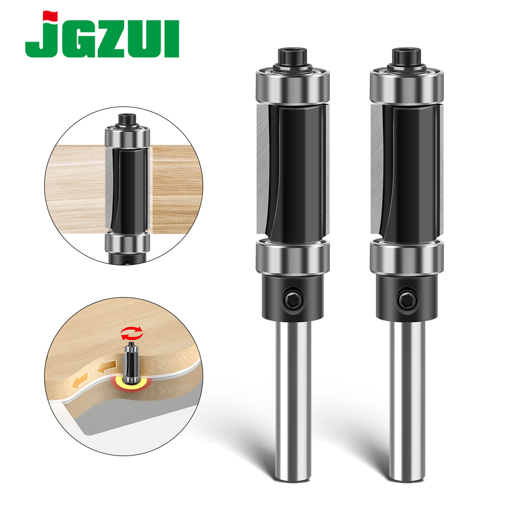 上下轴承修边刀双刃直刀木工铣刀具电木铣修边机锣铣刀头1/4柄6柄