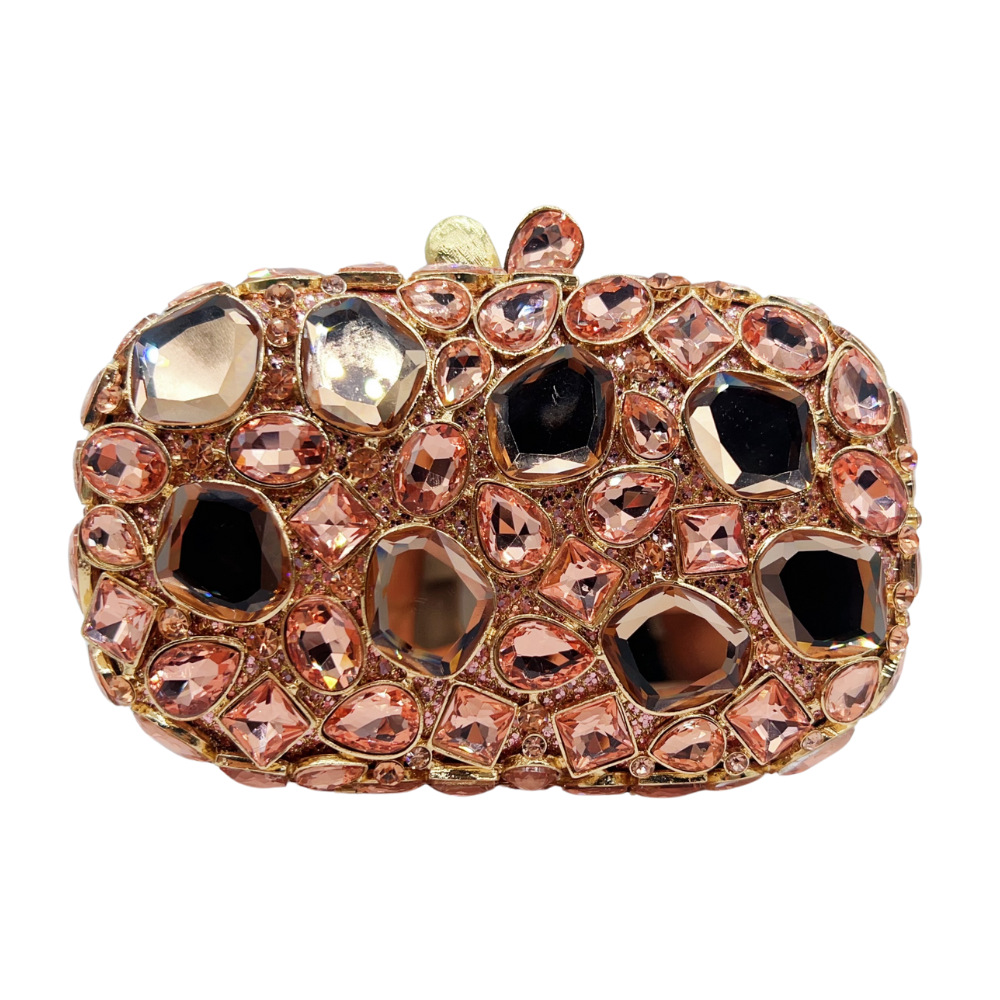 Seleccione estrictamente el nuevo paquete de diamantes de cristal transfronterizo, bolsas de mano de mujer, bolsas de cena de diamantes huecas, embrague de piedra duro