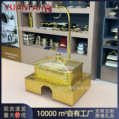 跨境外贸方形不锈钢酒精炉吊盖金色酒精锅自助餐炉Chafing Dish