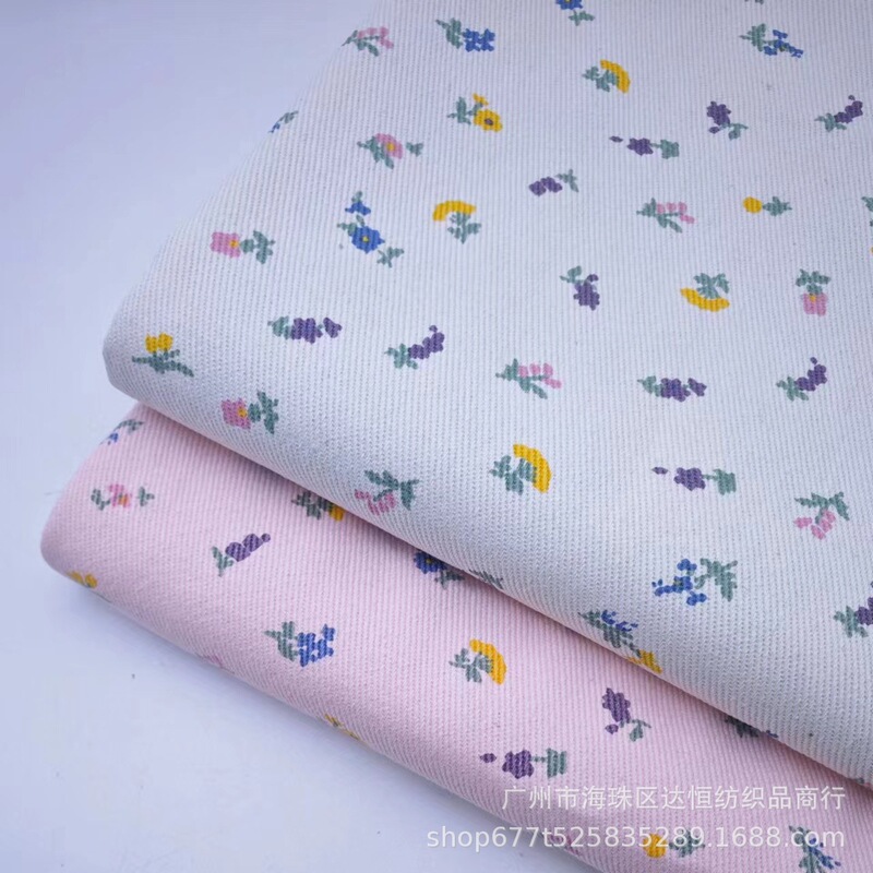 Factory wholesale two-color small floral Denim wash water printed fabric pants skirt coat clothing bags shoes hat fabric