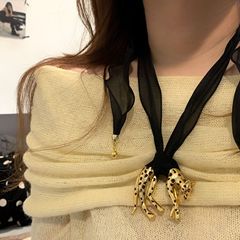法式复古黑金珐琅豹子吊坠项链女高级感轻奢小众choker锁骨链配饰