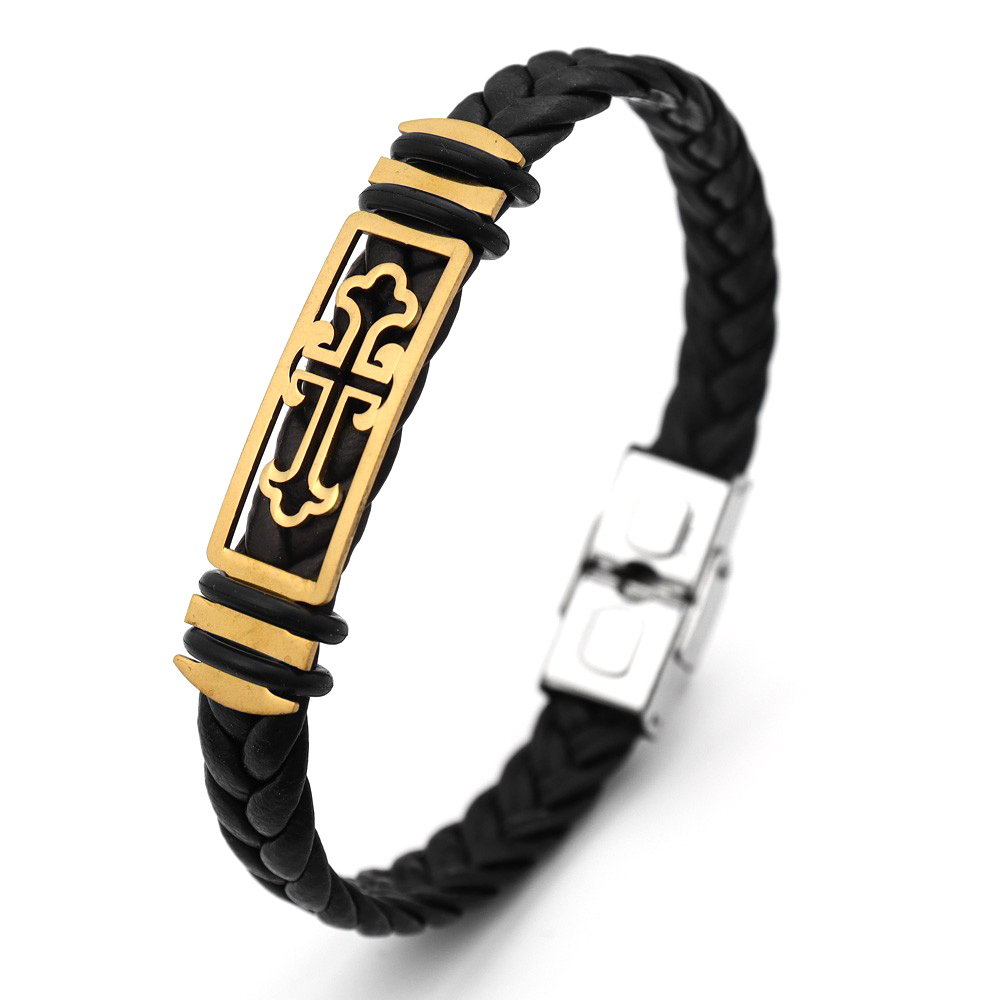 Leather Chain Material Retro Punk Solid Color Pu Leather Men's Bracelets Men Cord & Leather Bracelets