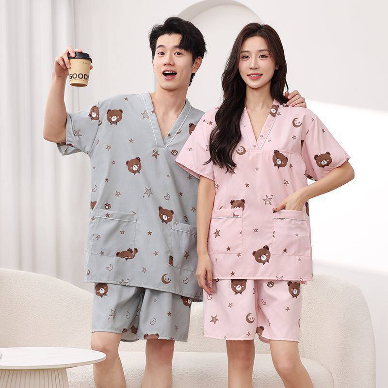 跨境汗蒸服女柔肤棉浴衣桑拿服套装男款大码洗浴服足疗家居服睡衣