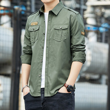 纯棉男士长袖衬衫美式复古潮流帅气休闲衬衣外套韩版修身男装上衣
