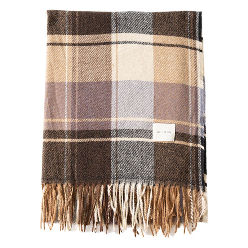 2024 nueva bufanda femenina otoño e invierno versión coreana de todo fósforo plaid engrosamiento pareja de estudiantes babero de imitación de cachemira masculina para mantener el calor