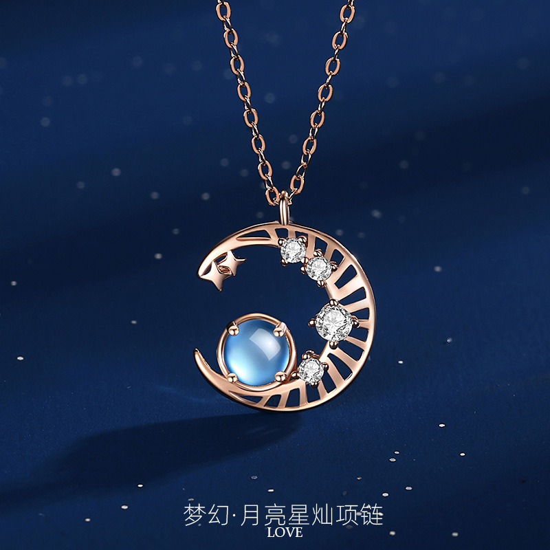 Fantasía estrella Luna plata esterlina s925 collar Luna estrella puede estilo coreano Moonstone collar femenino nicho diseño clavícula cadena
