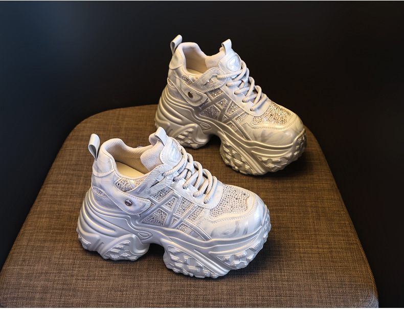 Giày sneaker nữ đế dày tăng chiều cao, phối đá rhinestone, lưới thoáng khí — màu trắng ngà chi tiết 5