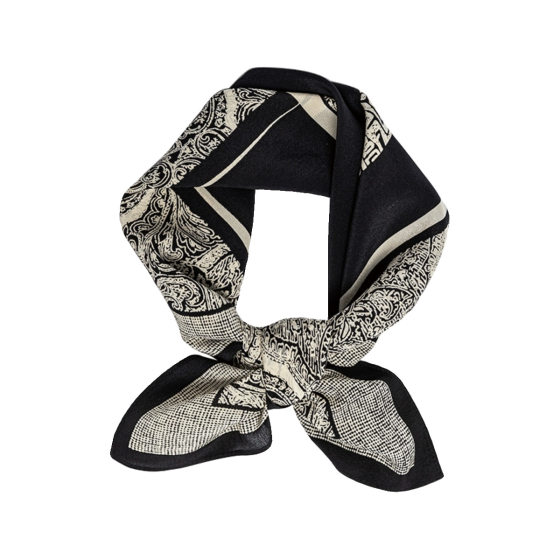 Fashionable feel ~ medieval black and white 100% mulberry silk scarf silk square scarf women's 2024 new shawl