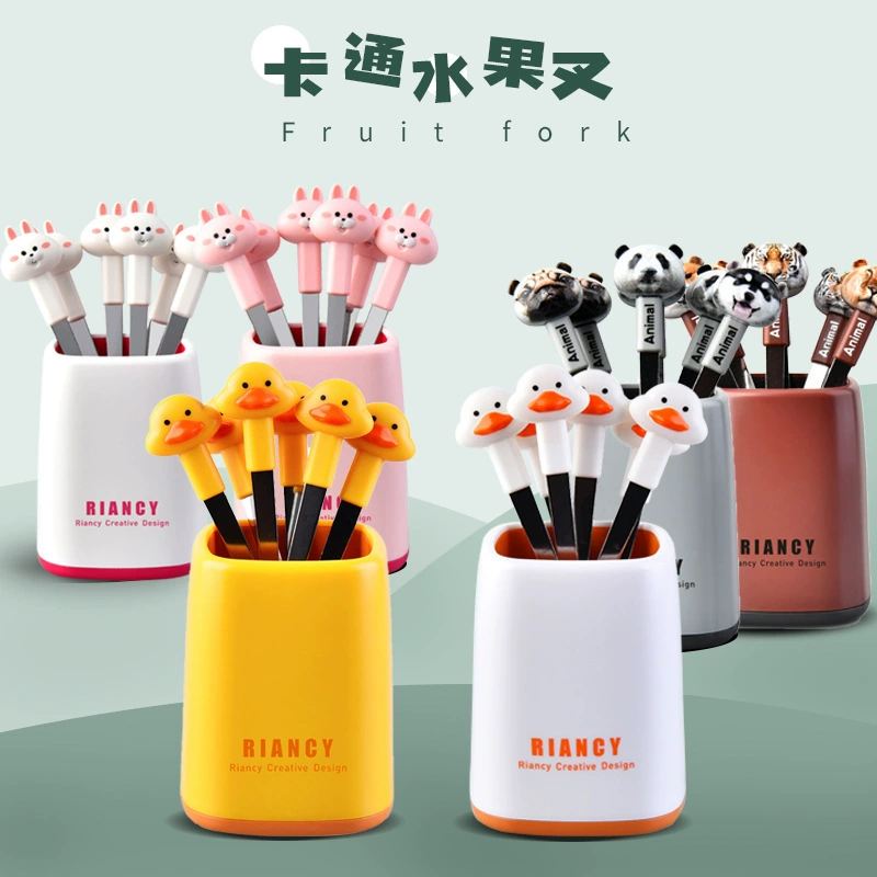 Набор маленьких вилок для фруктов из нержавеющей стали с мультяшным медведем и кроликом для дома, ресторана, десертного магазина, торта, закусок, подарок