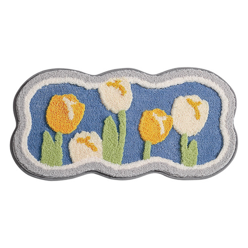 Modern simple floral absorbent floor mat ins home bathroom anti-slip three-piece set thickened bathroom door mat