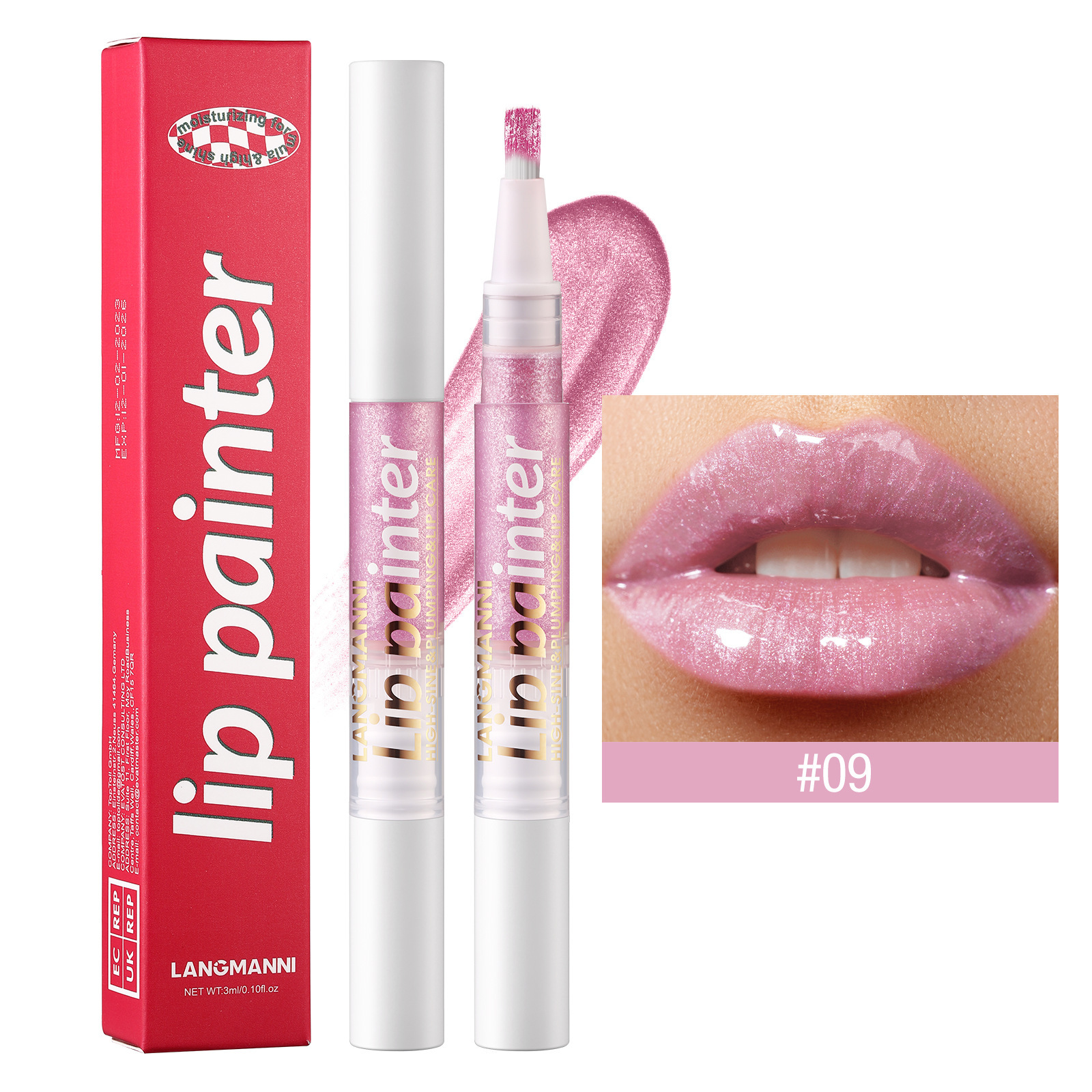 LANGMANNI nuevo brillo de labios giratorio perlado fácil de colorear brocha suave brillo de labios flash