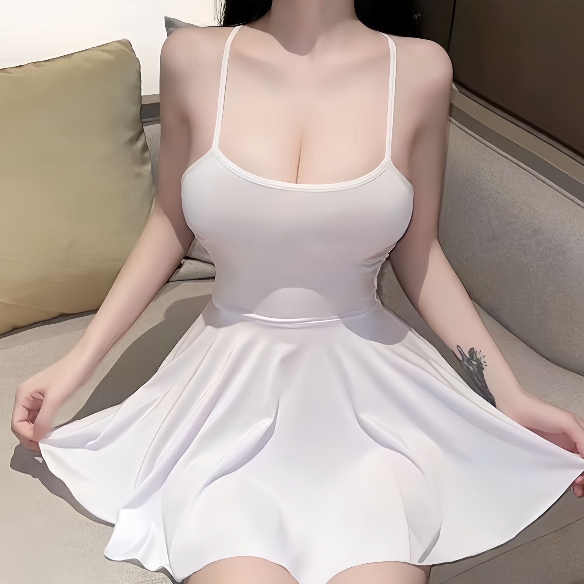 Hip-Hugging Skirt, Sexy Suspender Nightgown, Silky Pure Lust, Hot Milk Silk Temptation Suspender Pajamas, No Need to Take Off Uniform