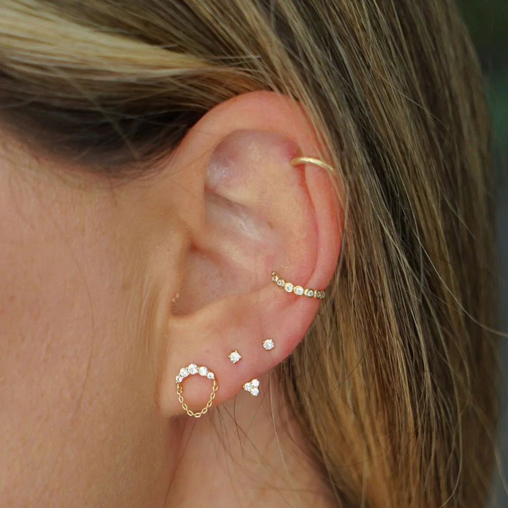 Fashion Solid Color Sterling Silver Inlay Zircon Ear Studs 1 Pair