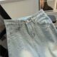 Summer New High-waisted Denim Skirt for Women, Heavy-duty Beaded Mid-length, Casual, Slimming Look, Hip-covering A-line Skirt, Versatile