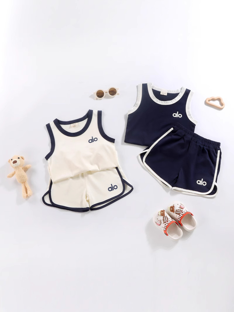Procesamiento de chalecos personalizados para niños 2025, nuevos pantalones cortos de verano para niños y niñas para bebés deportivos casuales de dos piezas