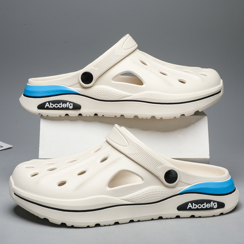 2025 verano zapatos con agujeros de gran tamaño para hombres sandalias casuales antideslizantes de suela suave para uso exterior, conducción resistente al desgaste, pantuflas Baotou en la playa