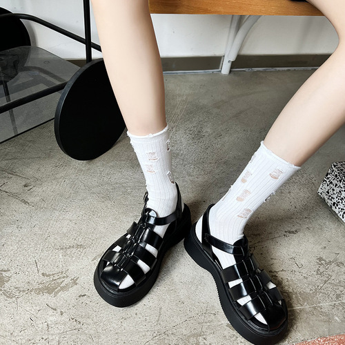 Hole Men's and Women's Socks Spring and Summer Pure Cotton Black and White Mid-Calf Couple's Stack Socks Personality Ins Trendy Sports