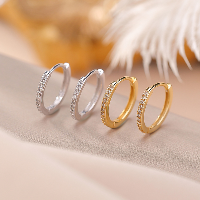 Bông tai vòng tròn bạc S925 mạ vàng thời trang tinh tế — Mẫu bạc