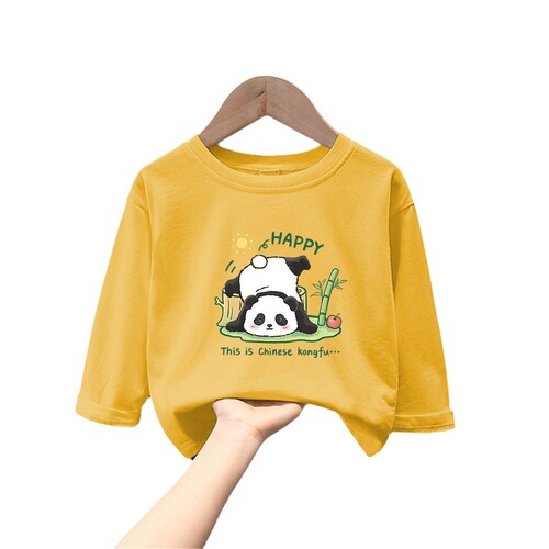 H2353# Boys' and Girls' 100% Cotton Long-Sleeve T-shirts Children's Clothing Autumn Casual Top for Middle Children Basic Shirt