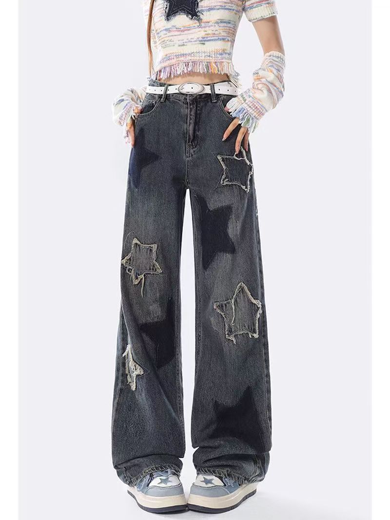Five-pointed Star High Street Jeans For Women, Trendy Brand, Loose Straight Fit, Plus Size, Summer Hip-hop European And_ecoleips.com