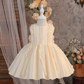 跨境婴童礼服缎面抓周连衣裙公主裙生日派对蓬蓬裙童礼服babydres