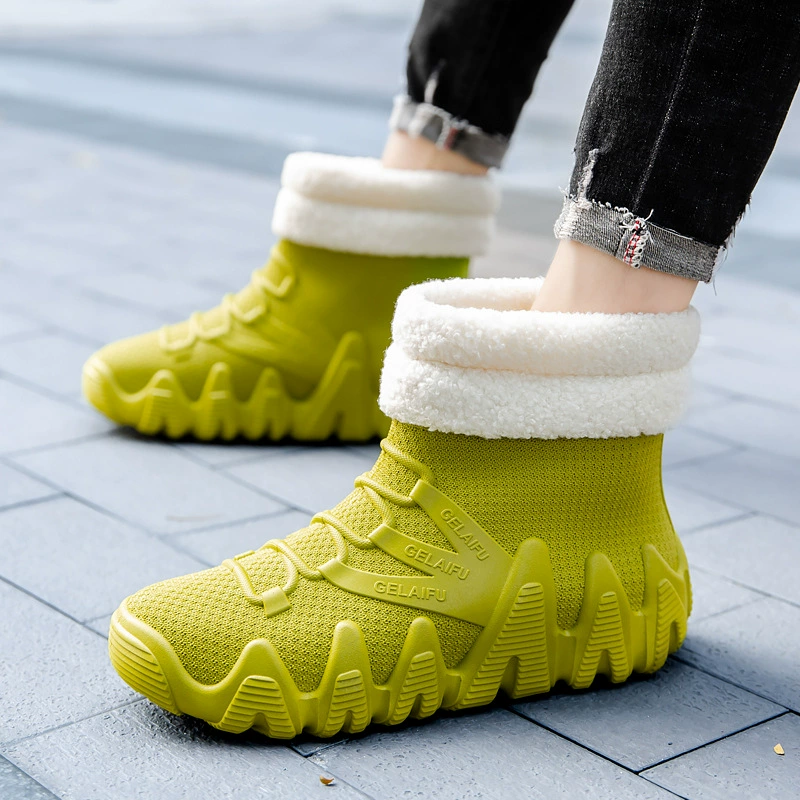 Водонепроницаемые мужские зимние сапоги среднего размера из ПВХ, нескользящая модная повседневная теплая Рабочая резиновая обувь двойного назначения с утолщенным низом на флисовой подкладке