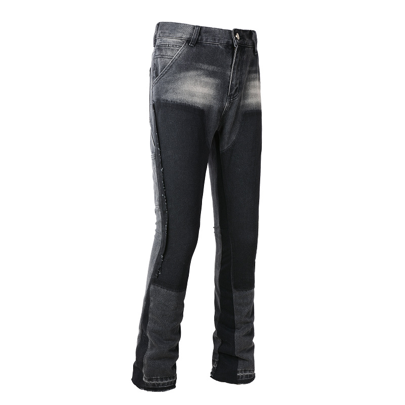 Jeans uomo vintage patchwork con gamba a zampa lavaggio chiaro_voghion.com