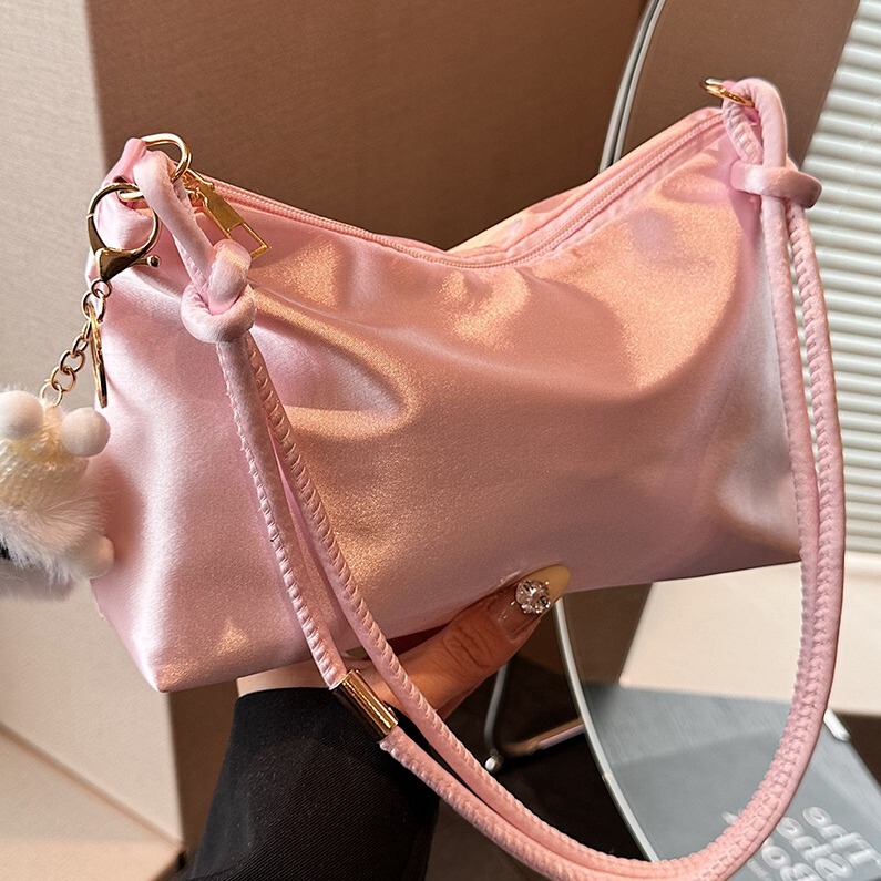 Korean Style Elegant Gloss Satin Underarm Bag Women's 2024 Spring and Summer New High-end Fashionable Casual Shoulder Bag