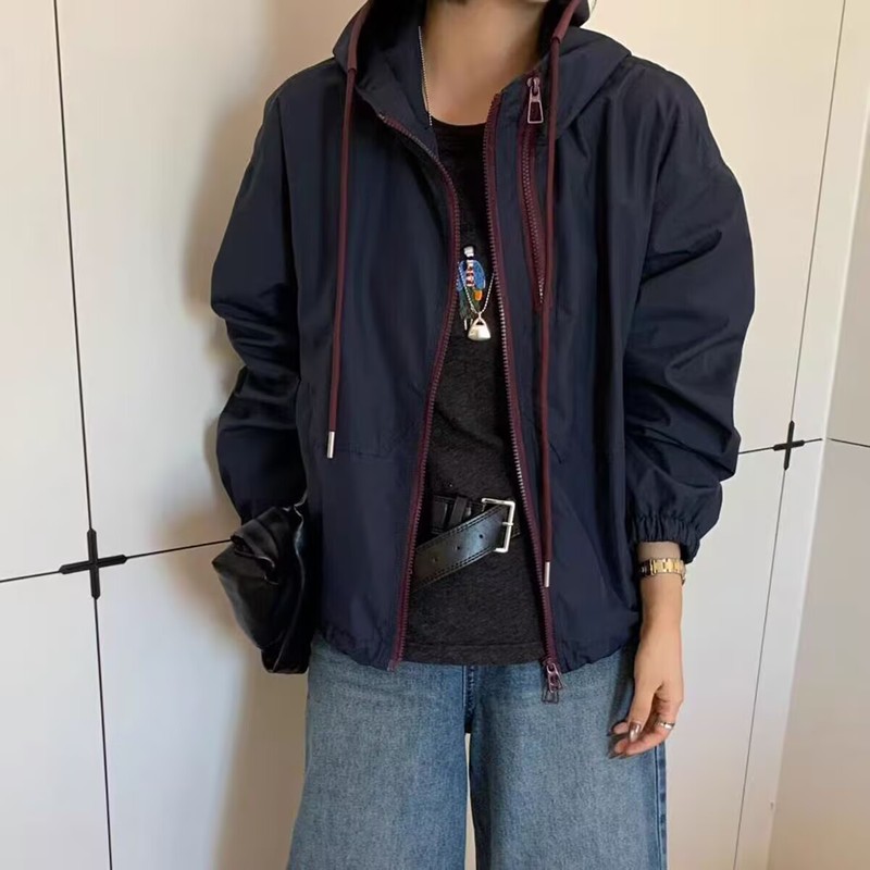 设计感连帽冲锋衣短外套女2025秋季宽松显瘦百搭休闲工装夹克上衣|undefined