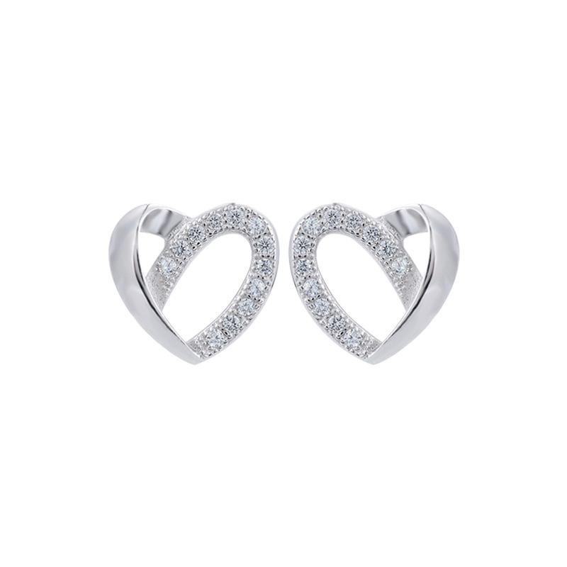 Pendientes de diamantes incrustados en forma de corazón para mujeres Pendientes de alto grado de nicho de lujo ligero de Plata de Ley 925 exquisitos pendientes de temperamento en forma de corazón simples