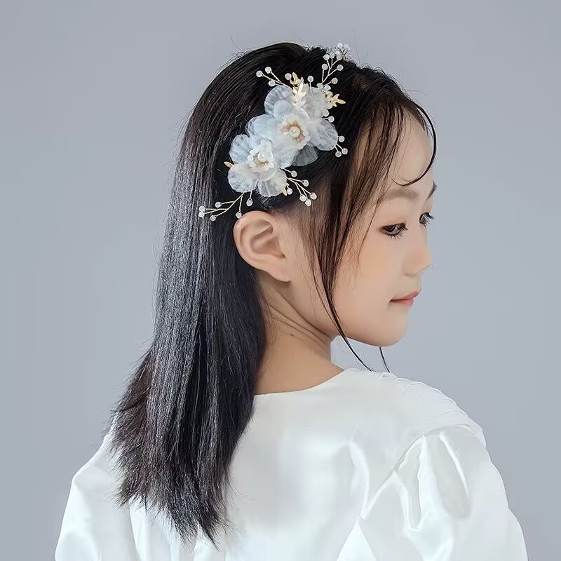 花嫁の妖精のようなヘアアクセサリー、美しい白いシフォン、超妖精のようなヘアピン、ヘアコーム、韓国風ウェディングドレスアクセサリー、ウェディング用髪飾り