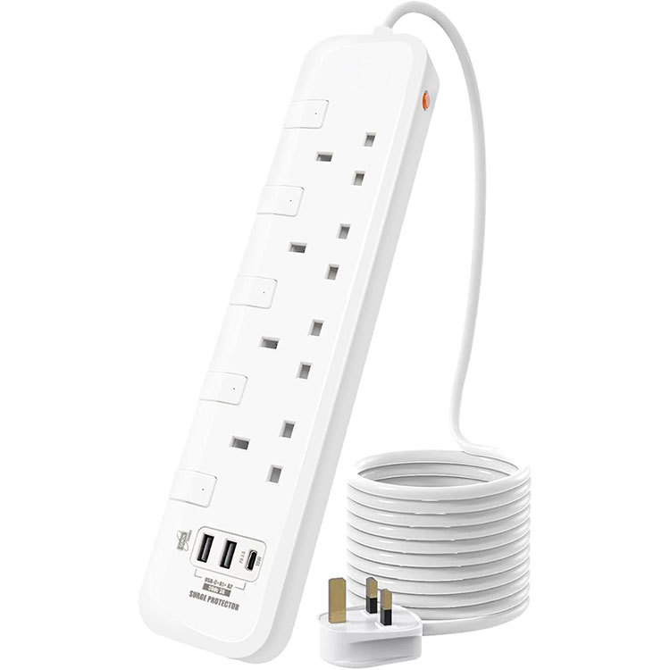 905B USB C 5米BS认证标准UKCA认证PC英标接线板插座带过载浪涌