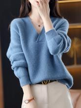 出口秋冬新款绒衫女士宽松加厚V领毛衣韩版慵懒风毛针织衫