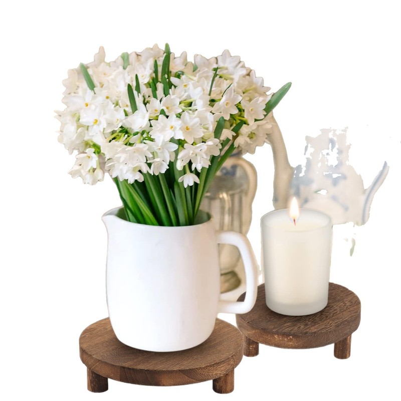 Tianyu 工芸品無垢材ラウンド植木鉢ベース木製小さなスツール装飾品クリエイティブバスルームアメニティ収納ラック|undefined