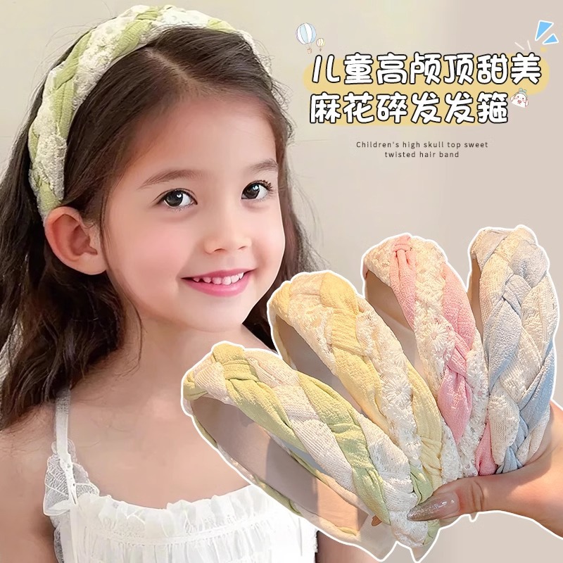Niños bordes anchos de encaje twisted banda de cabello 2025 alta textura banda de cabello de dopamina universal para el cabello de presión