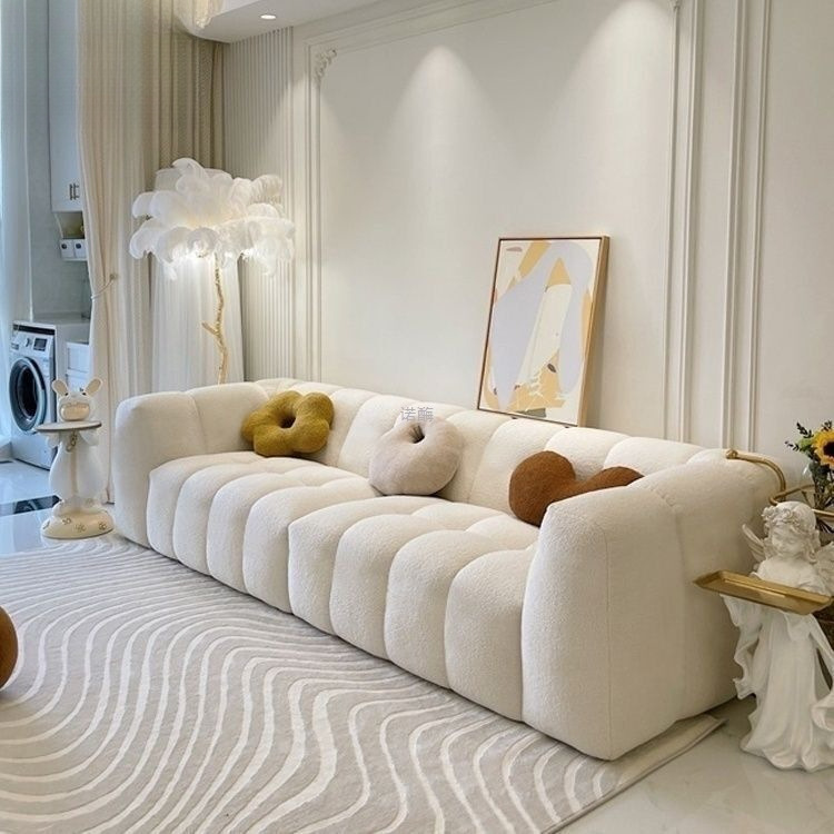 French Cream Style Cashmere Sofa Marshmallow Fabric Internet Celebrity Small Apartment Living Room Bedroom Double Three Person Sofa