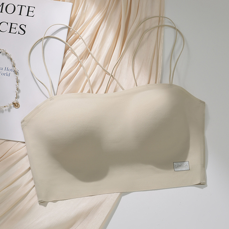 6040 tubo tipo top con almohadilla para el pecho, una pieza sin costuras, belleza invisible, espalda cruzada, ropa interior delgada, sexy, tirantes, sujetador ligero