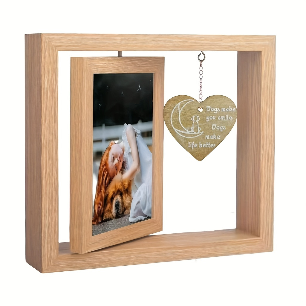 Nuevo marco de fotos americano Amor de madera giratorio creativo marco de fotos adornos para mascotas Marco de Fotos decoración de escritorio conmemorativo