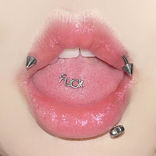 FUCK BITCH KISS English letters tongue nail body piercing jewelry European and American ins titanium steel hot girl cross-border