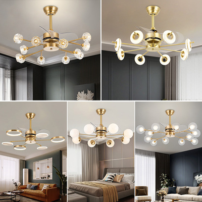 All copper Ceiling fan lamp crystal a living room Molecular Northern Europe Restaurant bedroom frequency conversion Fan a chandelier Postmodern Light extravagance G9