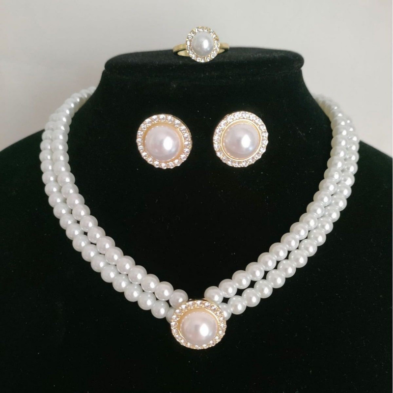 Necklace and earrings, ring, set, 3 piece set