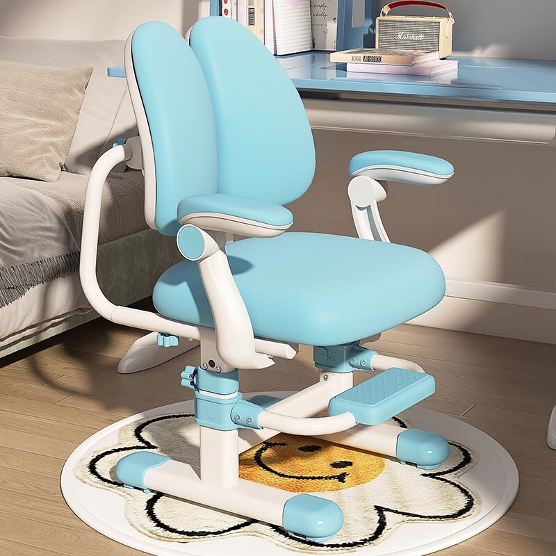 Children's Study Chair Student's Desk and Chair Correction Sitting Posture Adjustable Lifting Seat Household Writing Chair Backrest Stool
