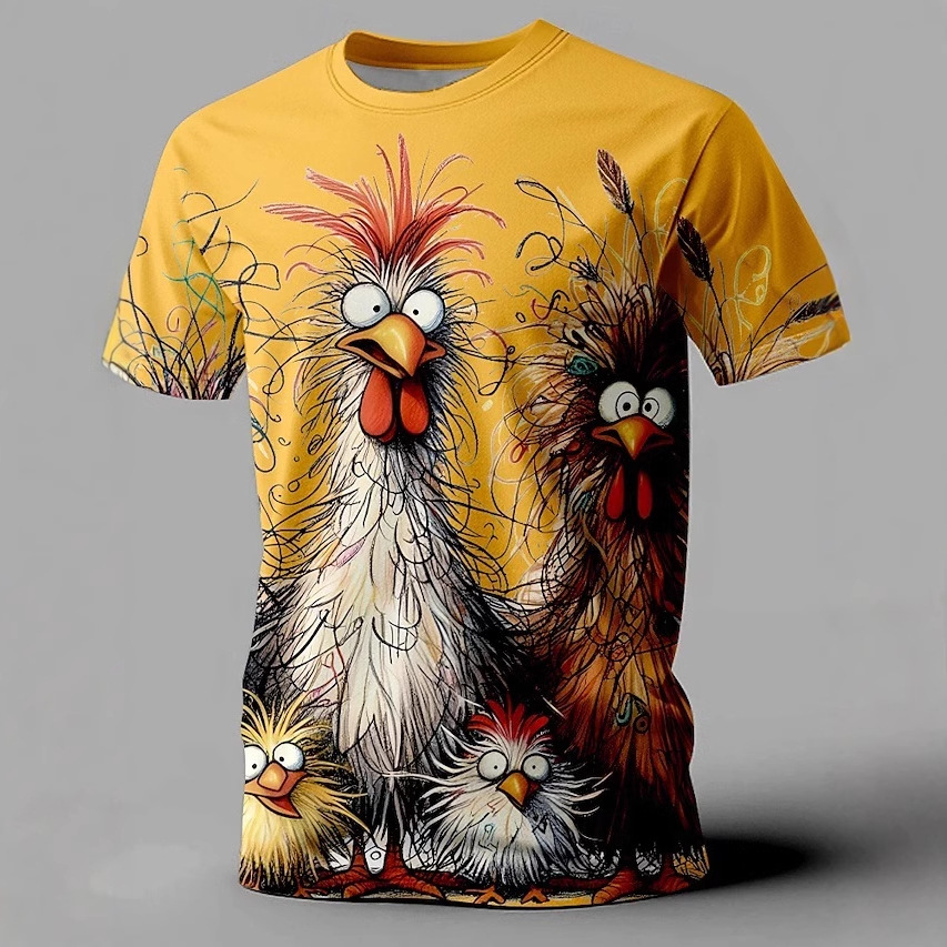 Venta caliente pollo frito 3D impresión digital fábrica venta directa verano calle salvaje suelta cuello redondo camiseta de manga corta